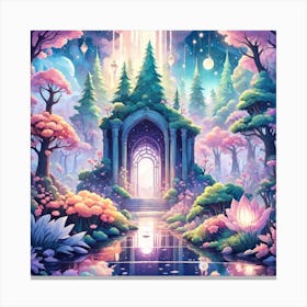 A Fantasy Forest With Twinkling Stars In Pastel Tone Square Composition 108 Canvas Print