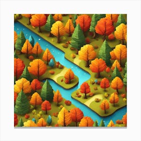 Isometric Autumn Forest Canvas Print