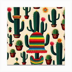 Mexican Cactus Pattern 18 Canvas Print
