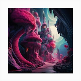 Pink Mushroom City Canvas Print