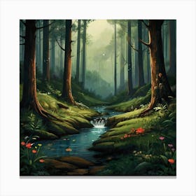 Stream In The Forest Canvas Print