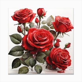 a painting of red roses on a white background, an airbrush painting by Terry Redlin, featured on deviantart, figurative art, detailed painting, airbrush art, acrylic art Canvas Print