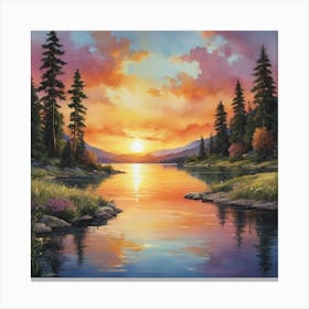 Sunset By The Lake Art Print 3 Canvas Print