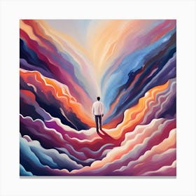 Man Walking On Clouds wallart colorful print abstract poster art illustration design texture for canvas Canvas Print