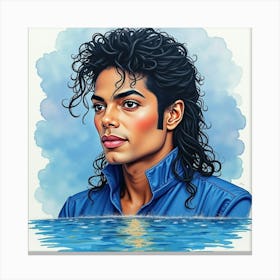 Watercolor Painting Of Michael Jackson With A Sparkling Lake 1 Canvas Print