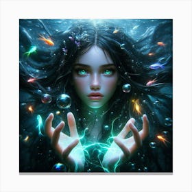 Underwater Girl With Bubbles Canvas Print