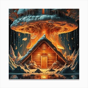 Wooden hut left behind by an atomic explosion 7 Canvas Print