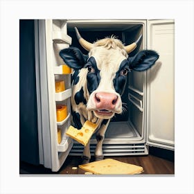 Cow With Cheese In Fridge Canvas Print