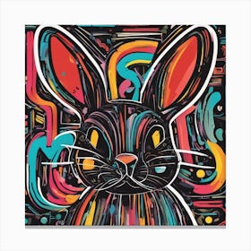An Image Of A Bunny With Letters On A Black Background, In The Style Of Bold Lines, Vivid Colors, Gr Canvas Print