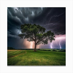 Lightning Over A Tree 5 Canvas Print