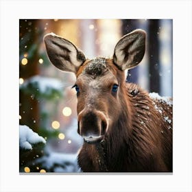 Firefly Whimsical Baby Moose In A Festive Winter Forest 8843 (2) Canvas Print