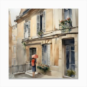 Watercolor Of A Woman in Paris Canvas Print