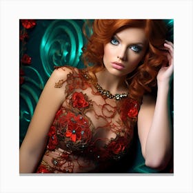 Beautiful Woman In Red Dress Photo Canvas Print