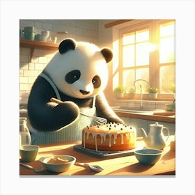 A Panda Bear Baking A Cake In A Sunny Kitchen, Digital Art 1 Canvas Print