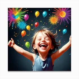Happy Birthday Girl With Balloons Canvas Print