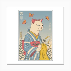White Cat Ukiyo-e Canvas Print