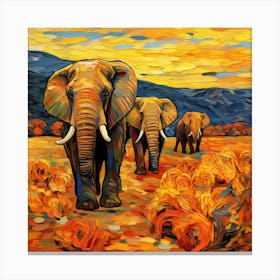 Elephants In The Desert Canvas Print