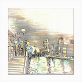 Berlin Morning At The Spree Bank Square Canvas Print