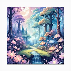 A Fantasy Forest With Twinkling Stars In Pastel Tone Square Composition 172 Canvas Print