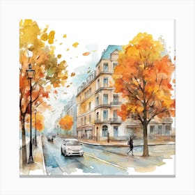 Watercolor Autumn Street In Paris Canvas Print