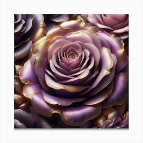 Purple Roses With Gold Leaves Canvas Print