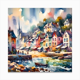 Watercolor Of A Village Canvas Print