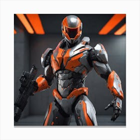 A Futuristic Warrior Stands Tall, His Gleaming Suit And Orange Visor Commanding Attention 24 Canvas Print