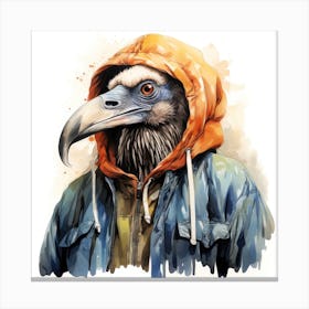 Watercolour Cartoon Vulture In A Hoodie 3 Canvas Print