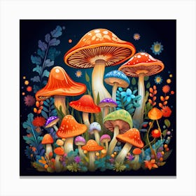 Colorful Mushrooms In The Forest Canvas Print