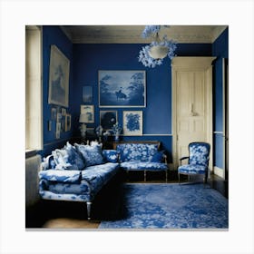 Blue And White Living Room Canvas Print