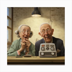 Old Couple At The Radio Canvas Print