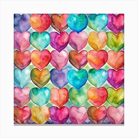 Watercolor Pattern Of Colorful Hearts Canvas Print