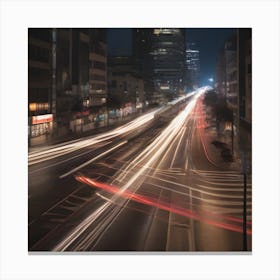 Long Exposure Of City Lights At Night Canvas Print