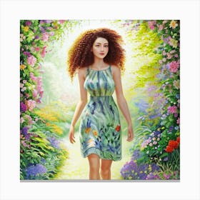 Girl In A Garden 3 Canvas Print