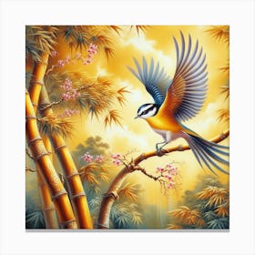 Bird In The Bamboo Canvas Print