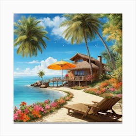 Beach House By The Sea Canvas Print