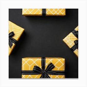 Yellow Gift Box On A Plain Black Background (7) Canvas Print
