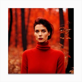 Autumn Girl In Red Sweater Canvas Print