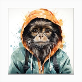 Watercolour Cartoon Langur In A Hoodie 3 Canvas Print