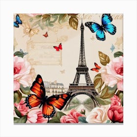 Paris Roses And Butterflies 17 Canvas Print