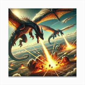 Dragons Of The Sky Attacking From Above Canvas Print