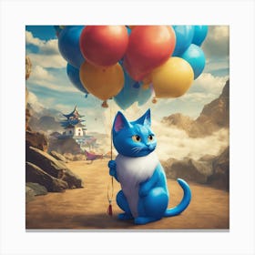 Blue Cat With Balloons Canvas Print