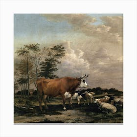 Herd Of Cattle In A Field Canvas Print