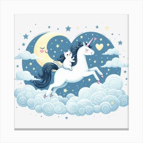 Valentine's Day Lovely Cat Riding a Unicorn 32 Canvas Print