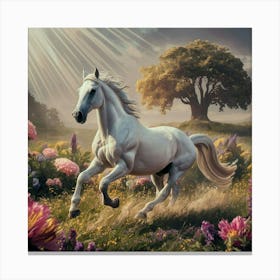 White Horse In The Meadow Canvas Print