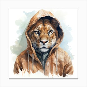 Watercolour Cartoon Cougar In A Hoodie 2 Canvas Print