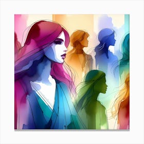 Watercolor Portrait Of Women Canvas Print