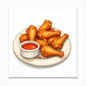 A Whimsical Watercolor Of A Plate Of Crispy And Tender Chicken Wings With A Spicy Buffalo Sauce 1 Canvas Print