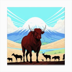 Bulls In The Desert 3 Canvas Print