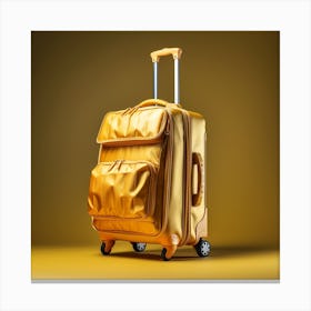 Golden Suitcase On Wheels Canvas Print